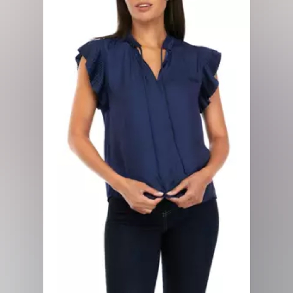 Catherine Malandrino Women's Flutter Sleeve Tie Neck Airflow Blouse